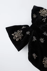 VELVET SEQUIN BOW HAIR TIE AND CLIP