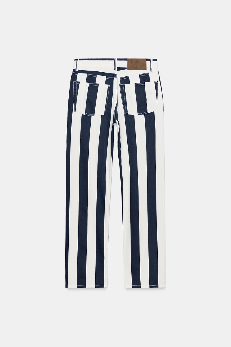 ZW COLLECTION MID-RISE STRIPED STRAIGHT LEG JEANS