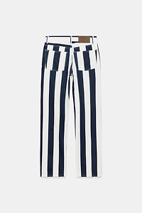 ZW COLLECTION MID-RISE STRIPED STRAIGHT LEG JEANS