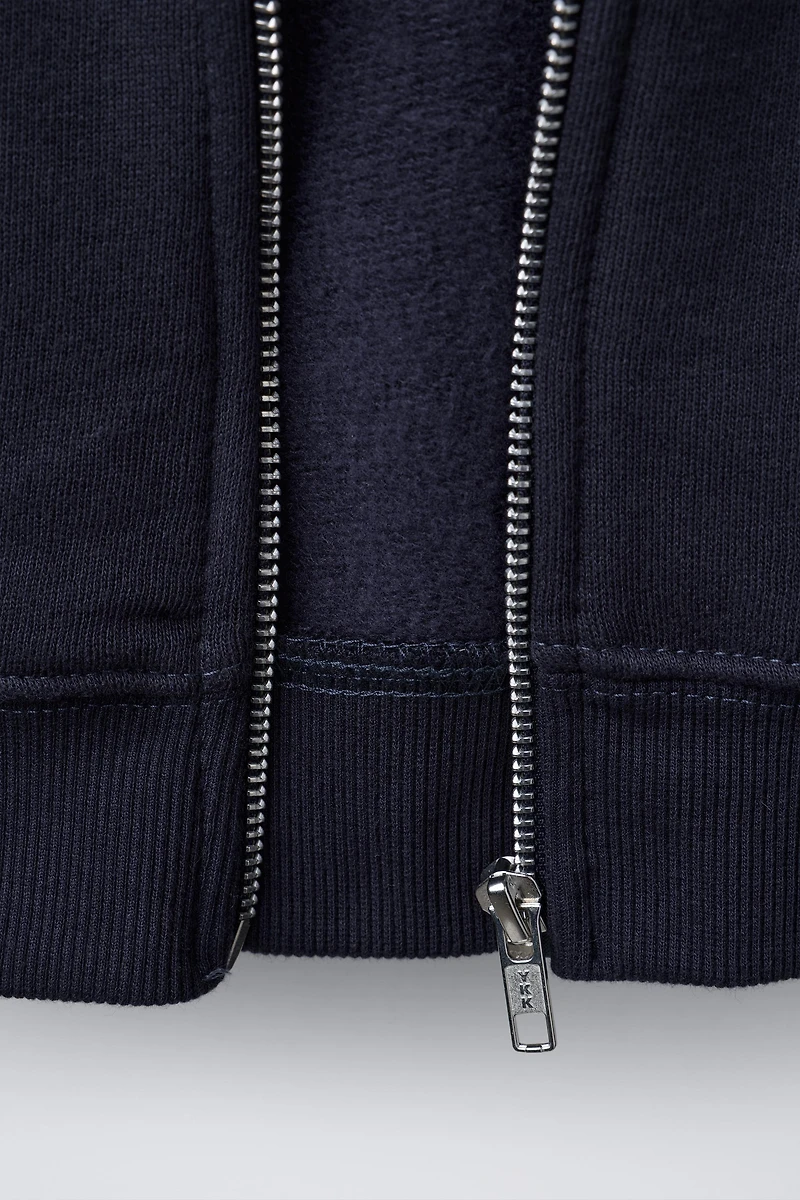 EMBROIDERED BEAR ZIP SWEATSHIRT