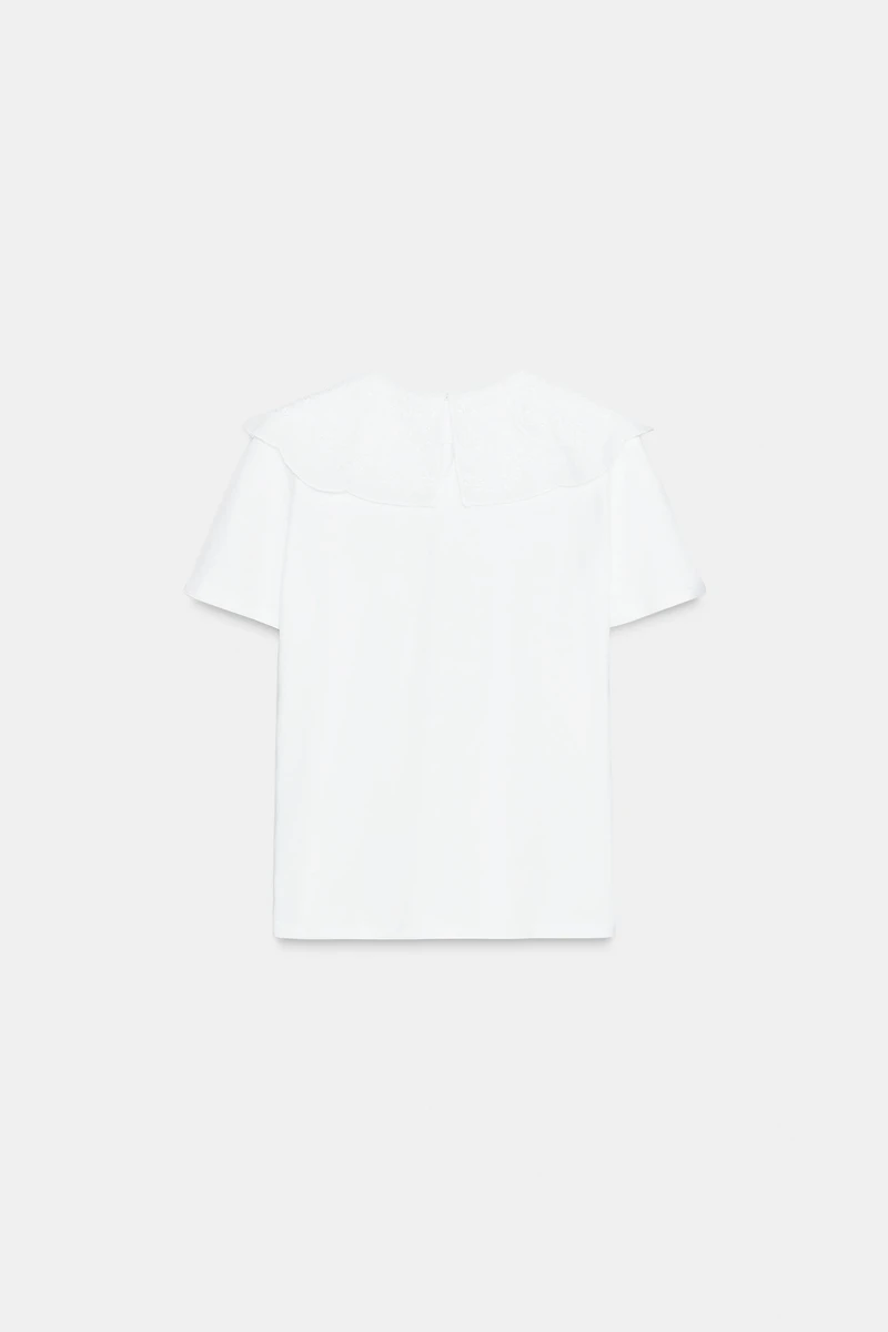 EMBROIDERED PETER PAN COLLAR T-SHIRT