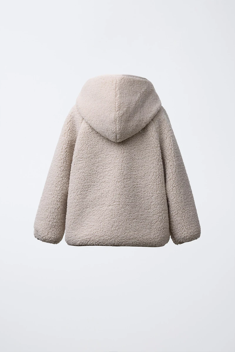 HOODED FAUX SHEARLING JACKET