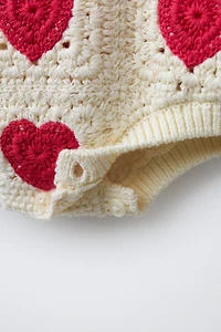 HEARTS CROCHET KNIT ROMPER