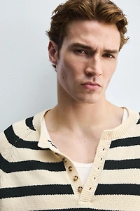 STRIPED SWEATER WITH BUTTON NECK