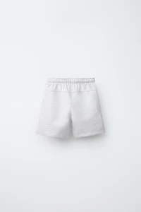 STRAIGHT FIT EMBOSSED TEXT TERRY SHORTS
