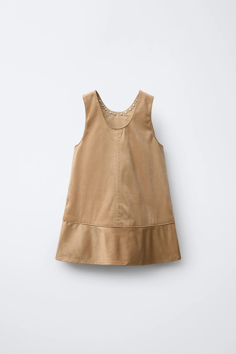 STUDDED FAUX SUEDE DRESS