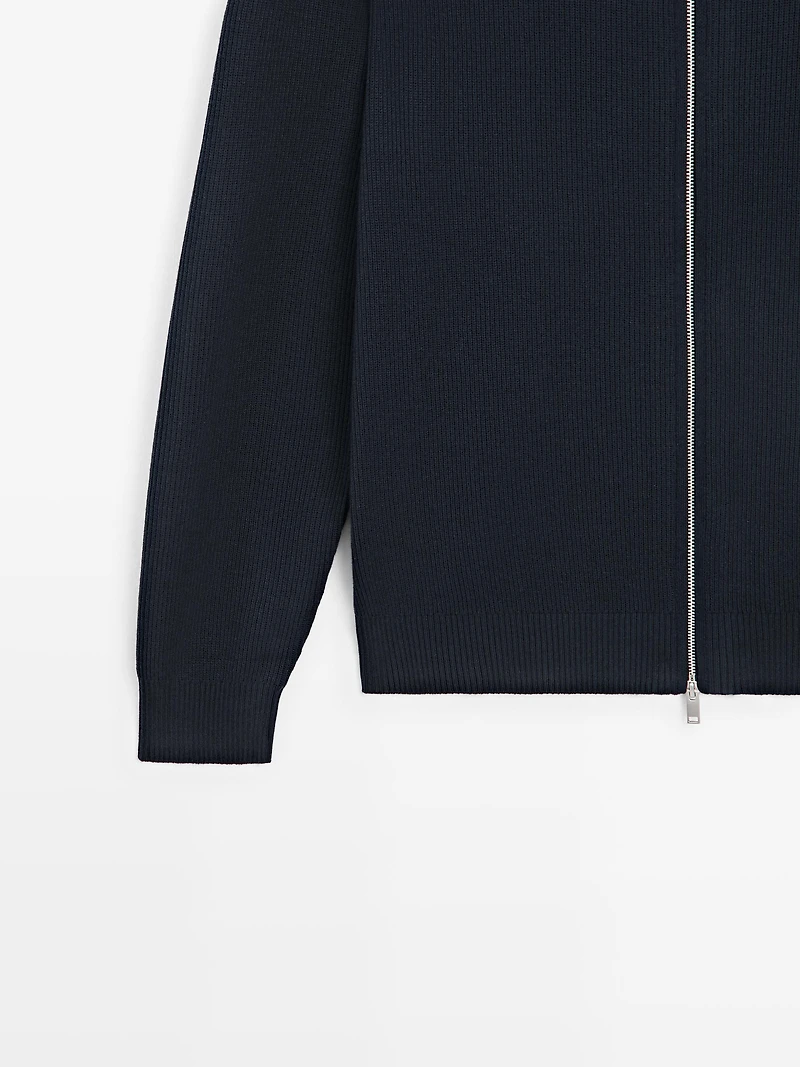 Cotton zip-up knit cardigan