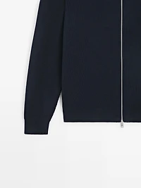 Cotton zip-up knit cardigan