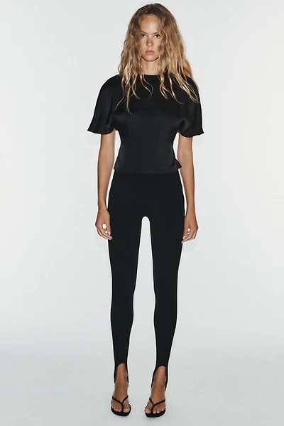 SATIN TOP WITH SHOULDER PADS AND STRAPS