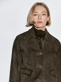Suede leather jacket with lined buttons