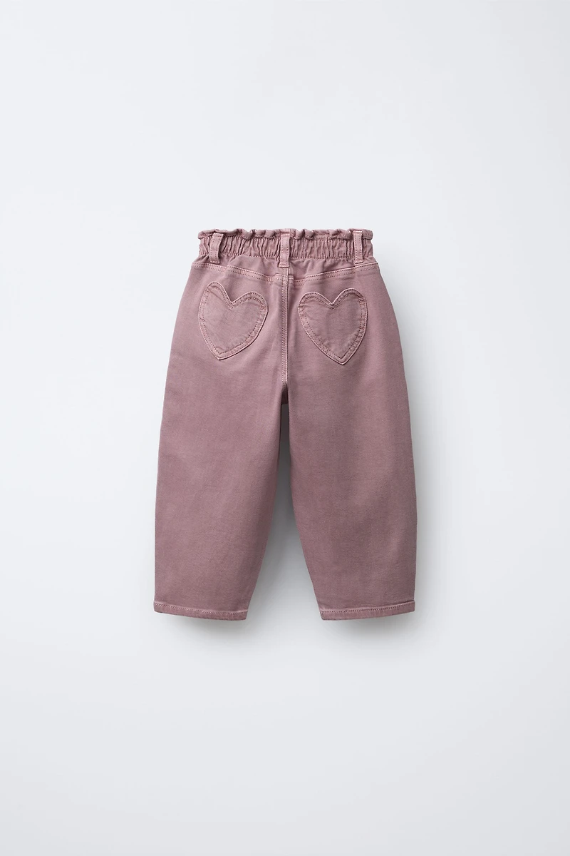 PANTALON BAGGY EN SERGÉ AVEC POCHES CŒUR