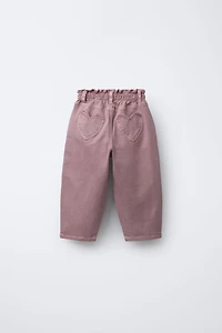 PANTALON BAGGY EN SERGÉ AVEC POCHES CŒUR