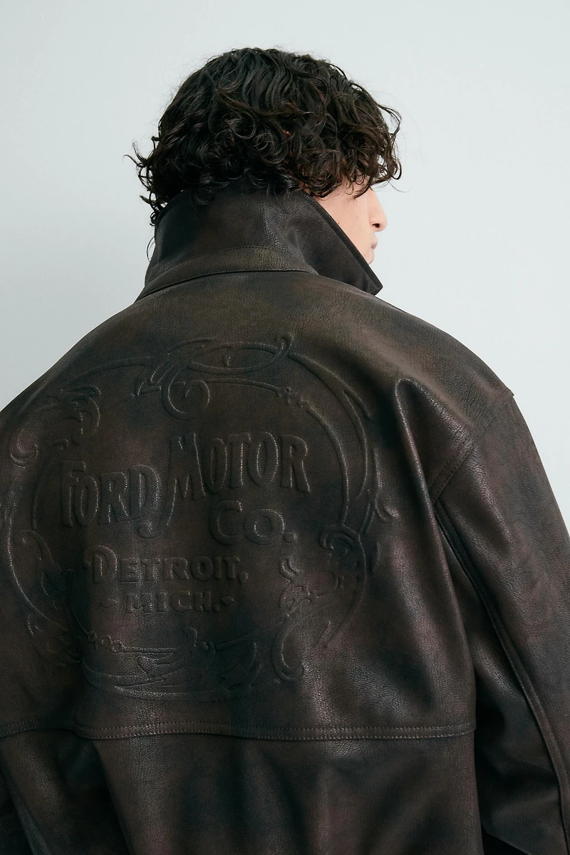 EMBOSSED FAUX LEATHER FORD © BOMBER JACKET