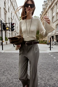 BELL SLEEVE POINTELLE KNIT SWEATER