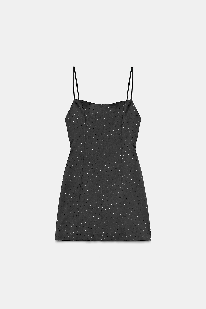 RHINESTONE SATIN EFFECT MINI DRESS