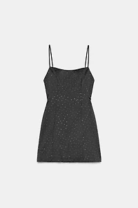 RHINESTONE SATIN EFFECT MINI DRESS