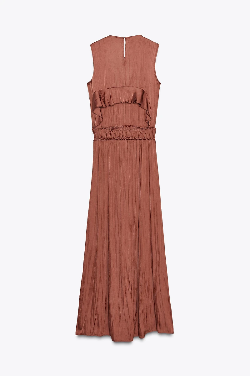 SATIN EFFECT MIDI DRESS WITH BACK RUFFLE