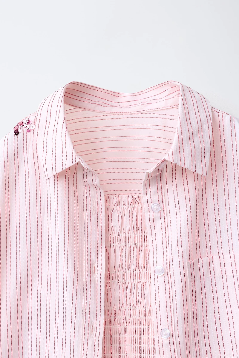 STRIPED FLORAL SEQUIN SHIRT AND TOP