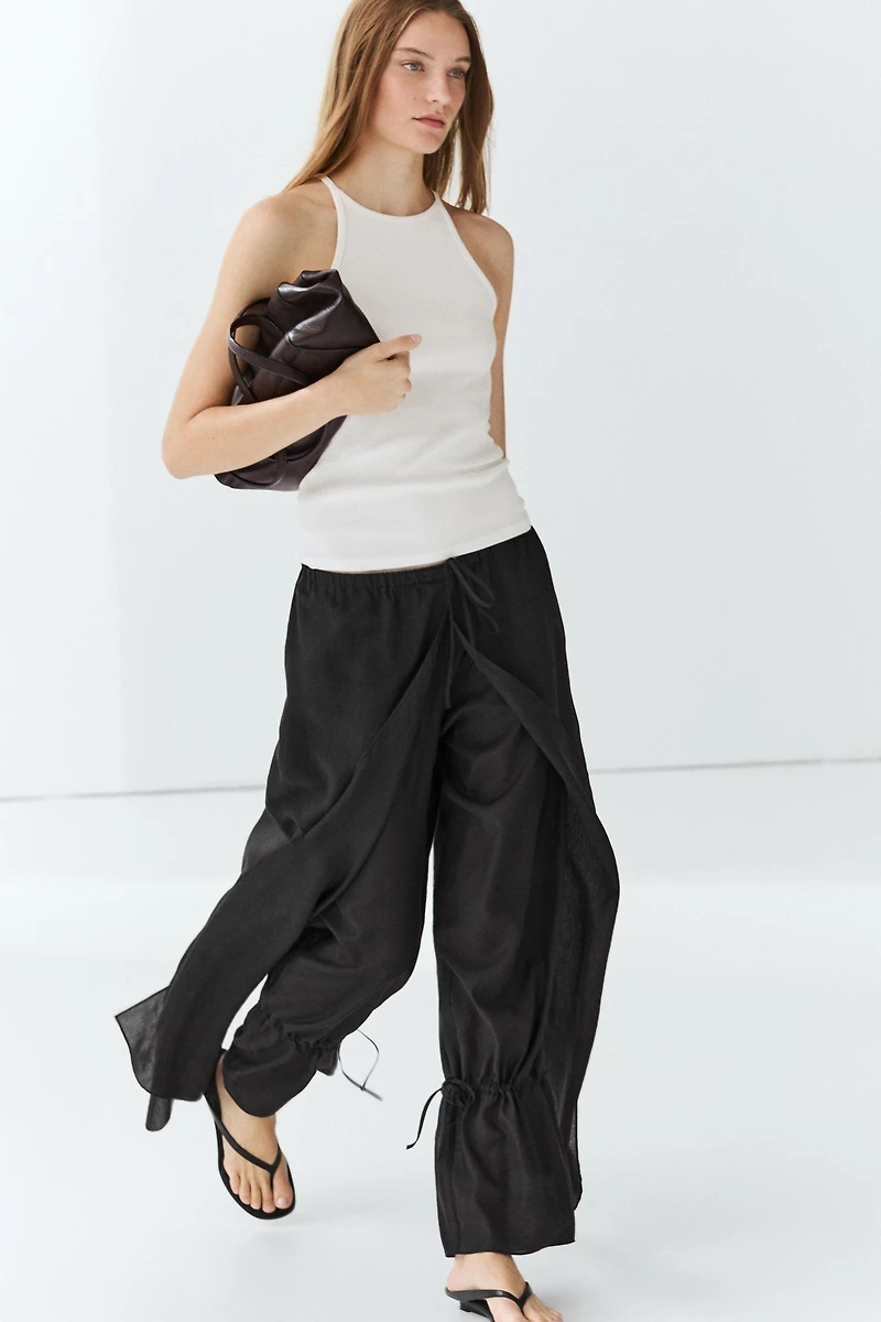 Double-layer pants with tie detail