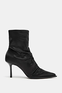 SATIN-EFFECT RUCHED HEELED ANKLE BOOTS