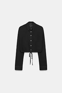 CROPPED POLKA DOT CHIFFON SHIRT WITH DRAWSTRING