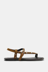 STUDDED SPLIT SUEDE SANDALS