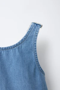 CROCHET KNIT DENIM TOP