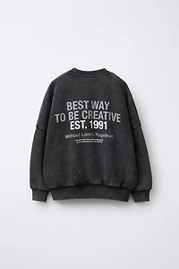 WASHED EFFECT TEXT SWEATSHIRT