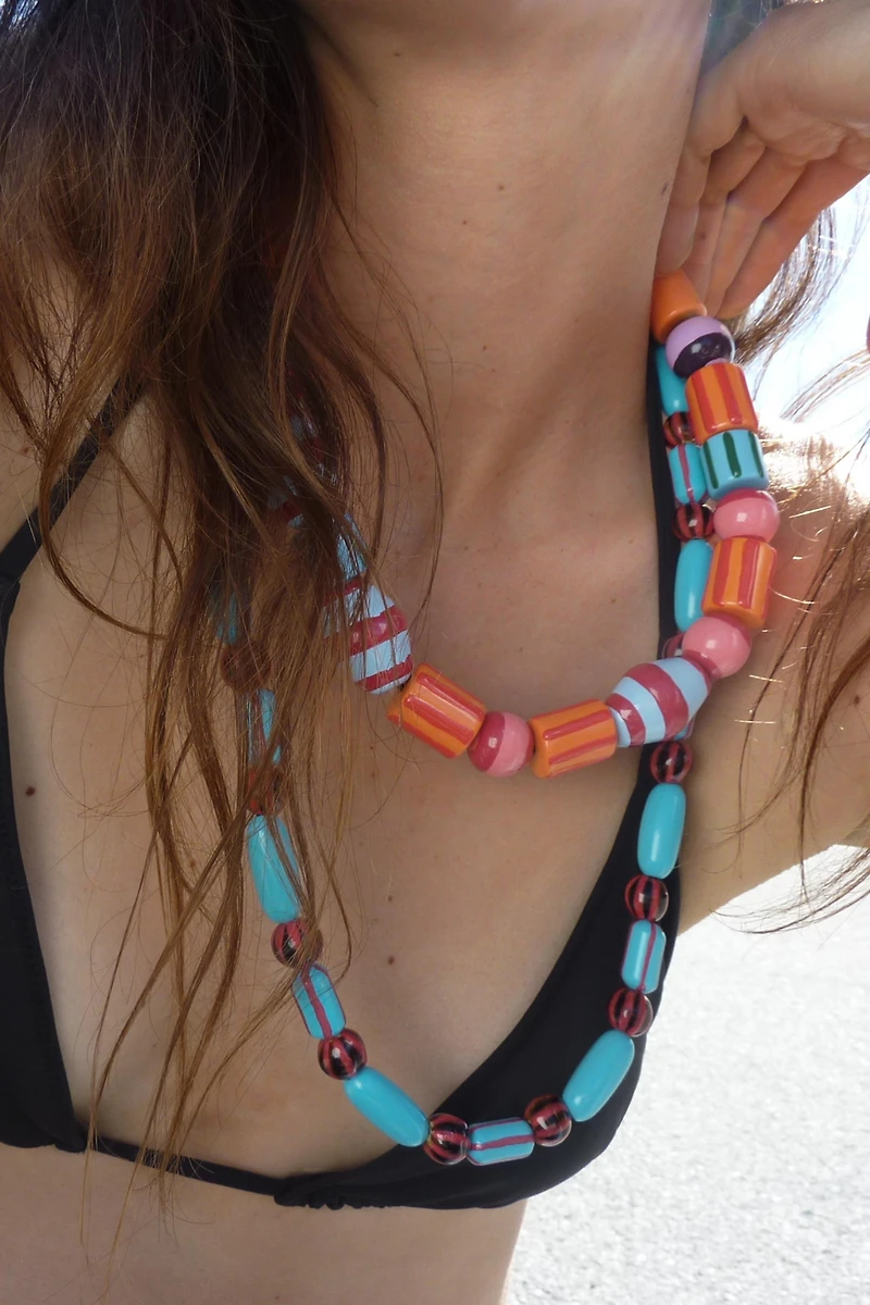 PACK OF 2 STRIPED BEAD NECKLACES