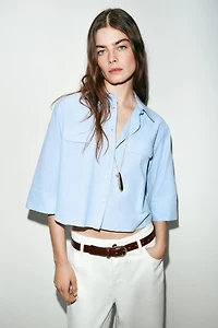 SHORT SHIRT WITH STRIPED FLAPS
