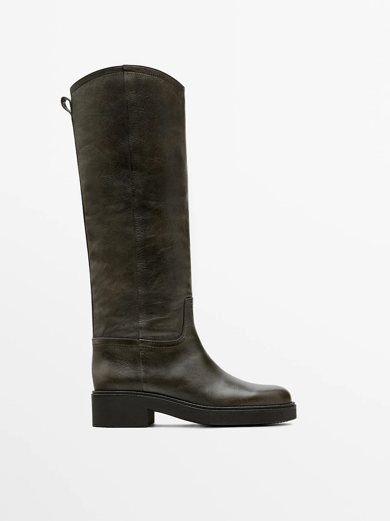 Brushed leather boots