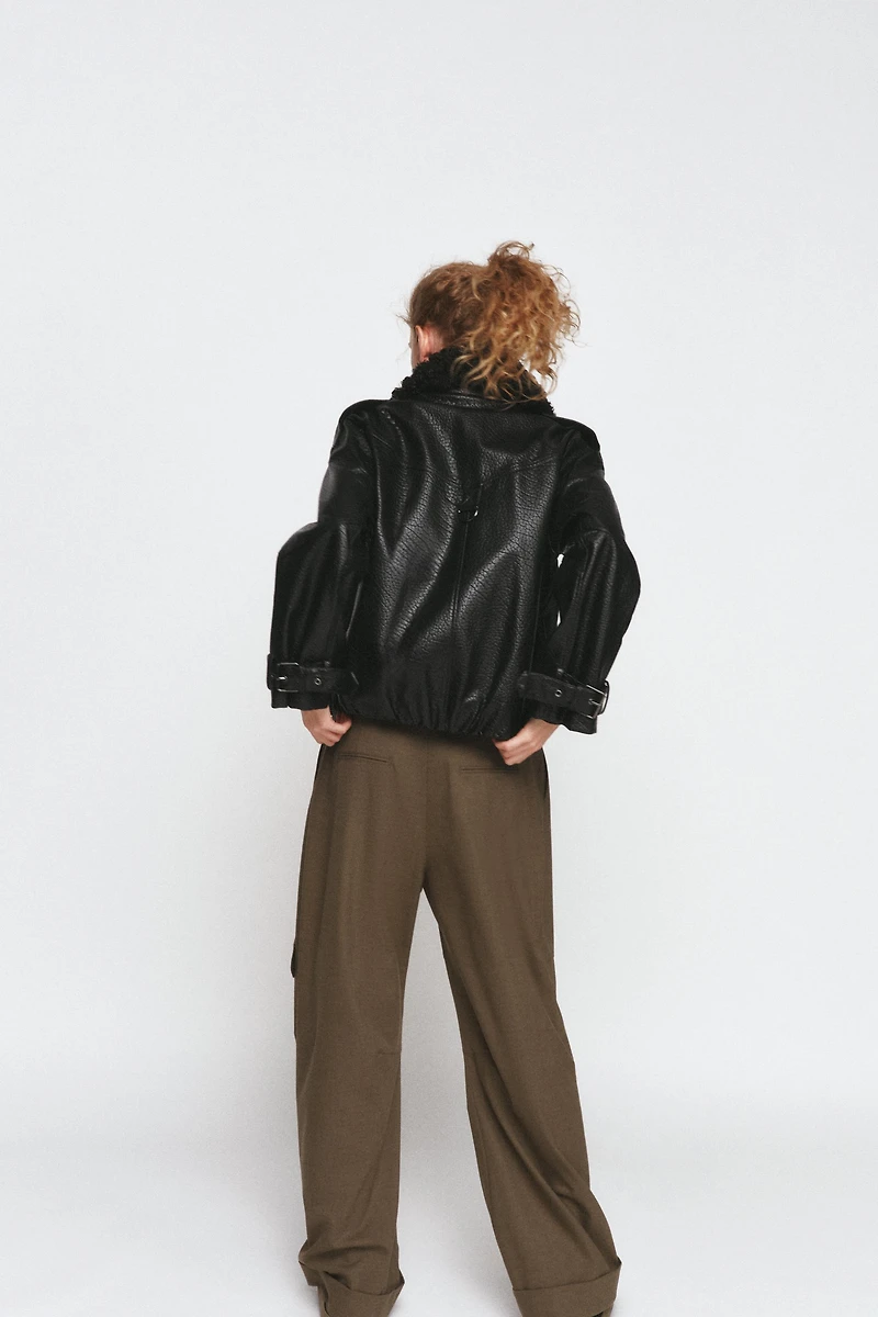 FAUX LEATHER BOMBER JACKET ZW COLLECTION