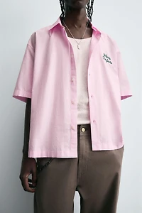 COMBINATION TEXT STRIPED SHIRT