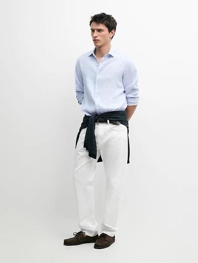 100% linen regular fit striped shirt