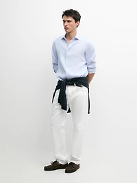 100% linen regular fit striped shirt