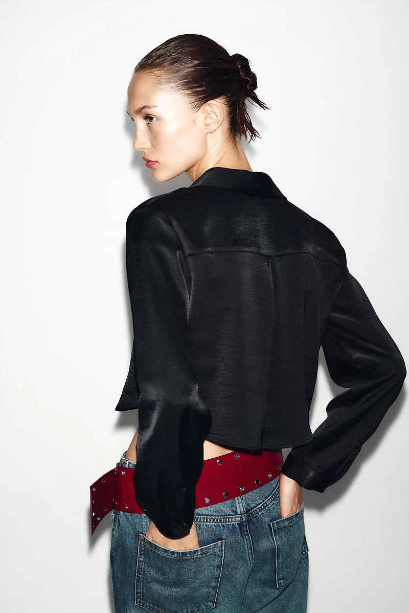 CROPPED SATIN EFFECT SHIRT