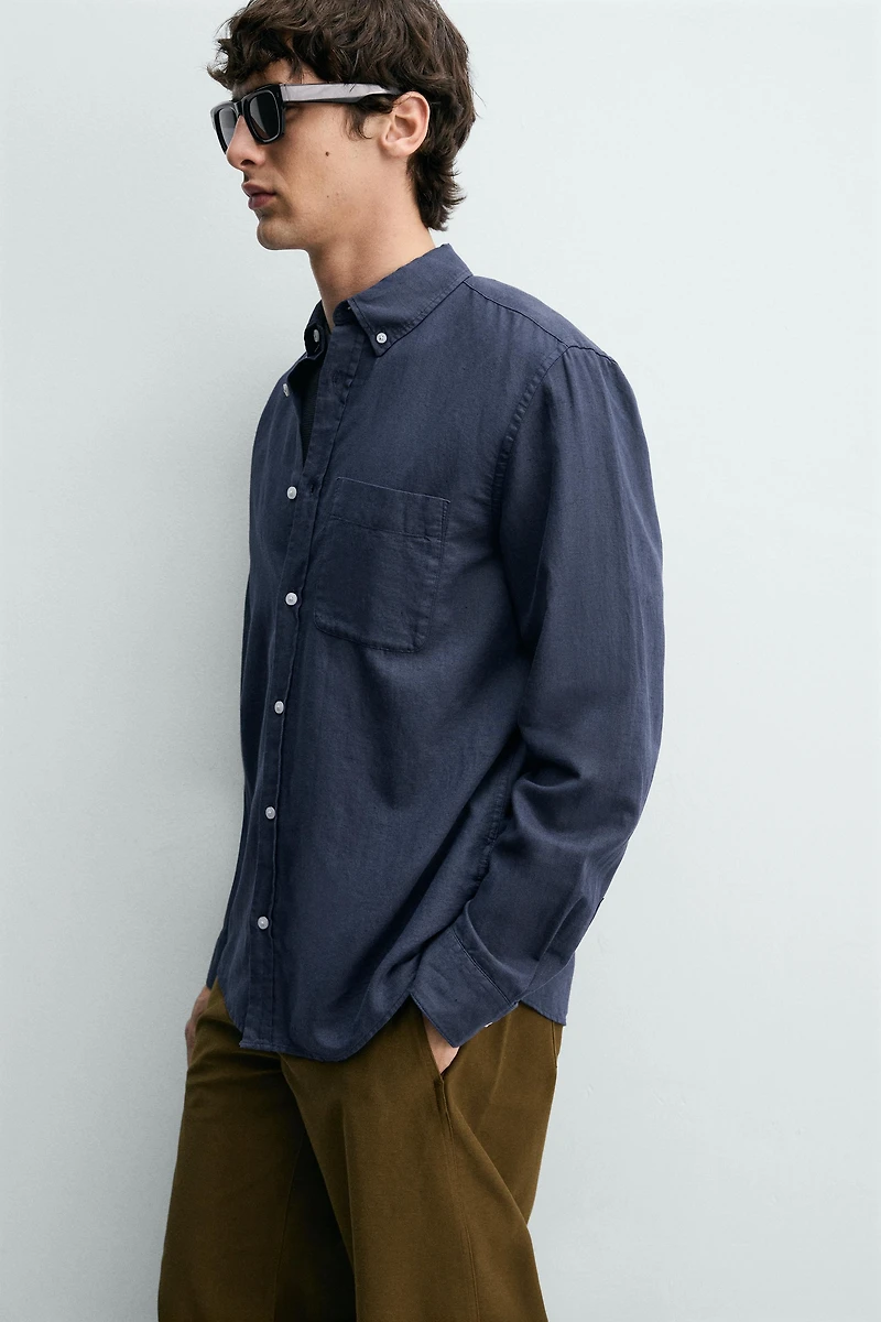 REGULAR FIT LINEN - COTTON SHIRT