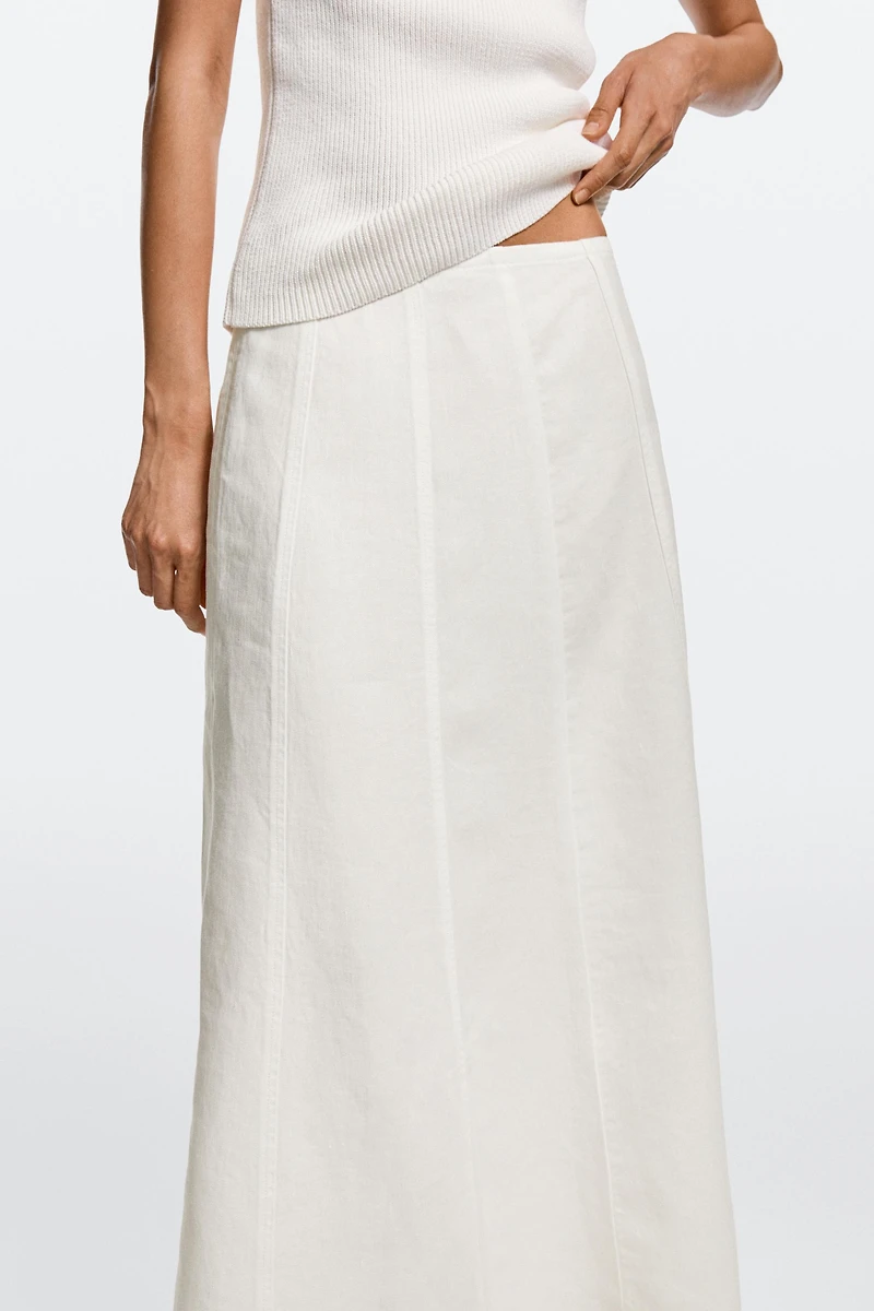 100% linen denim-effect midi skirt