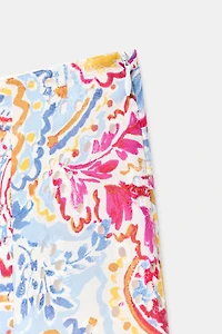 PRINTED EMBROIDERED EYELET MIDI SKIRT