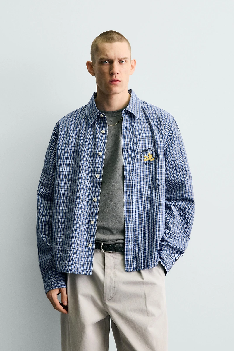 PLAID EMBROIDERED CROPPED SHIRT