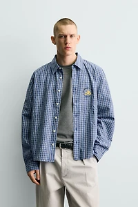 PLAID EMBROIDERED CROPPED SHIRT