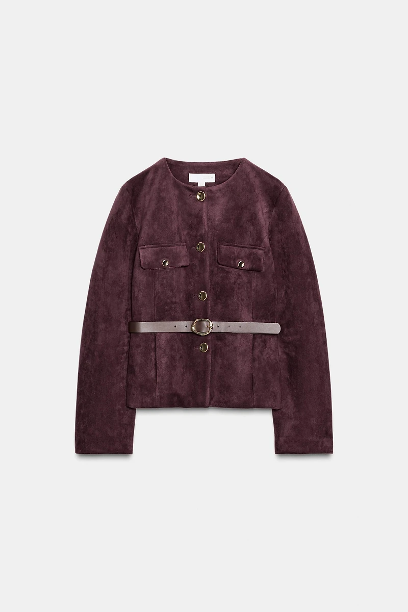 FAUX SUEDE BELTED BLAZER