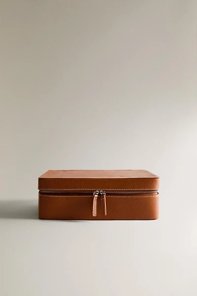 LARGE LEATHER MAKEUP BAG WITH COMPARTMENTS