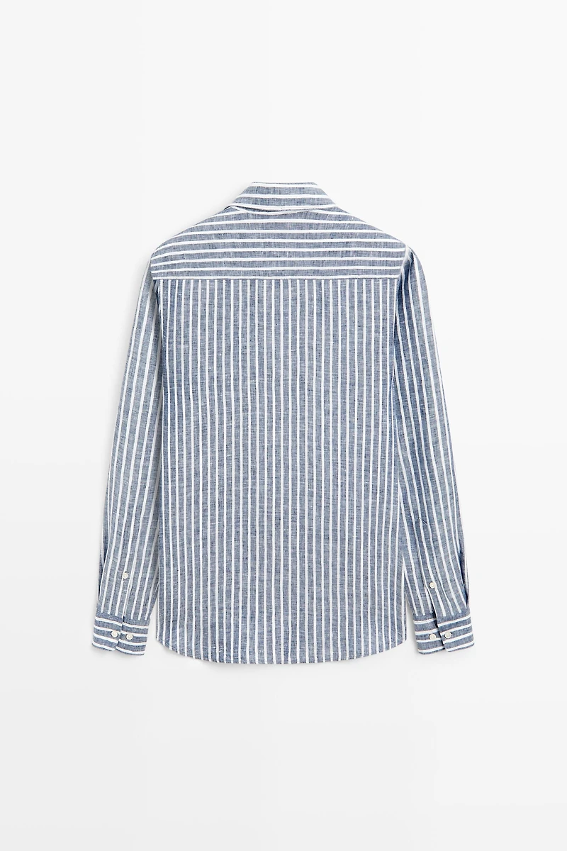 Regular fit striped 100% linen shirt