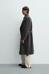 MANTEAU CROISÉ AVEC LAINE ET CEINTURE