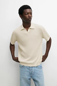 100% cotton ribbed knit polo sweater