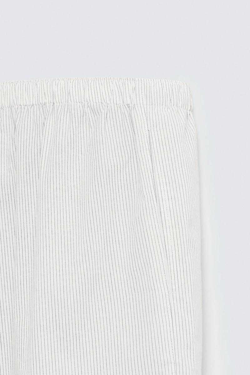 STRIPED COTTON-HEMP BERMUDA SHORTS