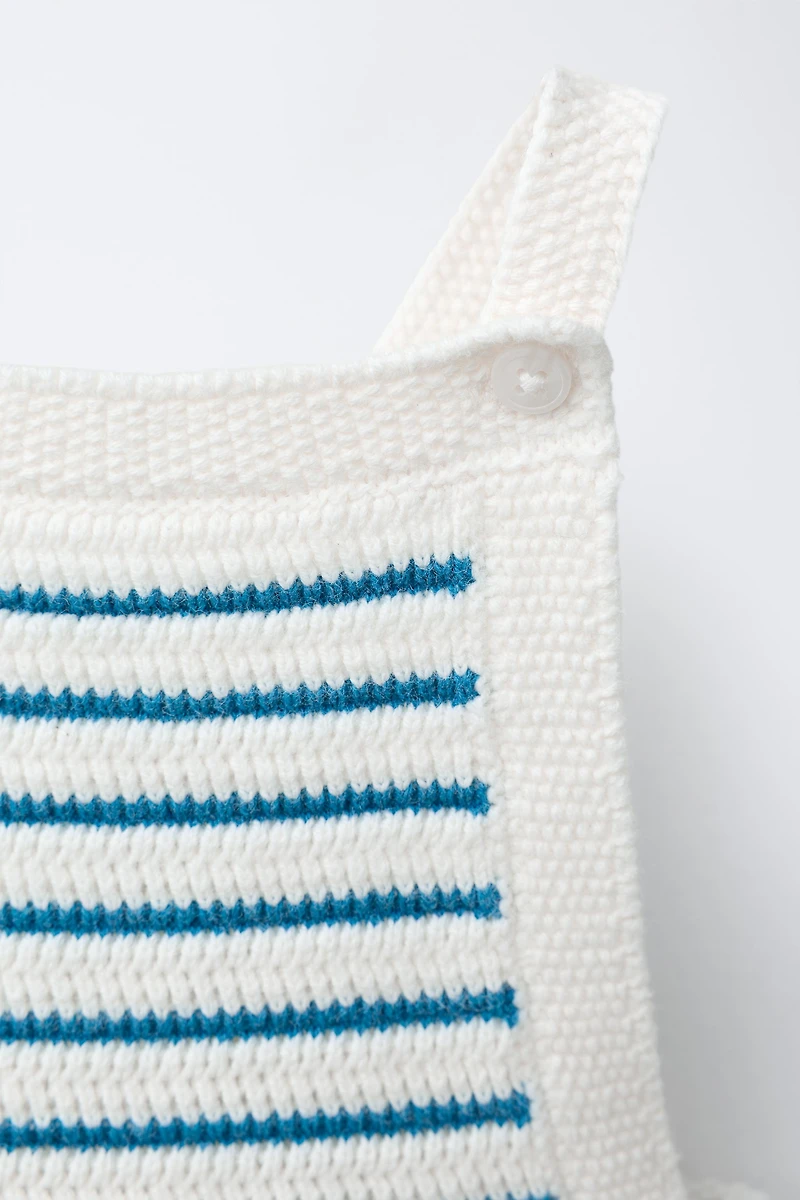 STRIPED KNIT OVERALL SHORTS