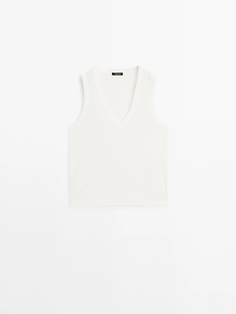 T-shirt col V en coton mercerisé