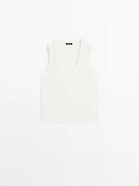 T-shirt col V en coton mercerisé